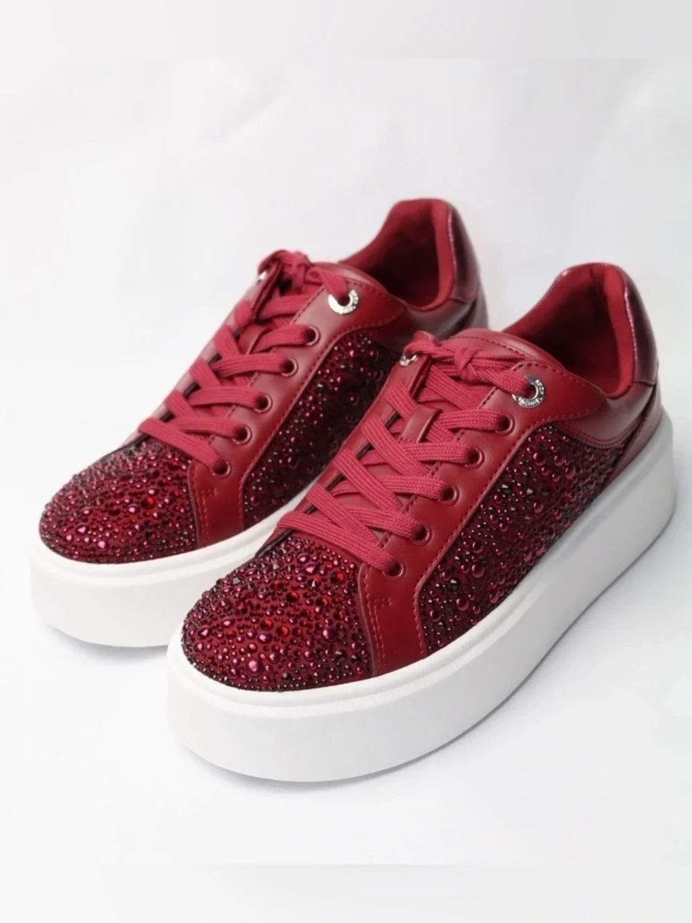 Michael Kors Romey Lace Up Red Crystal-Embellished Platform Sneakers